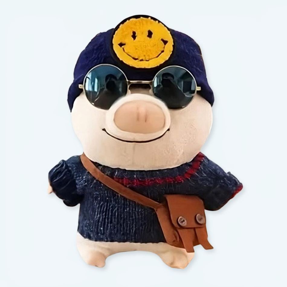 Peluche cochon bonnet smiley doux hiver enfant La compagnie de la peluche