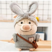 Peluche cochon douce pull gris hiver chaleureux La compagnie de la peluche