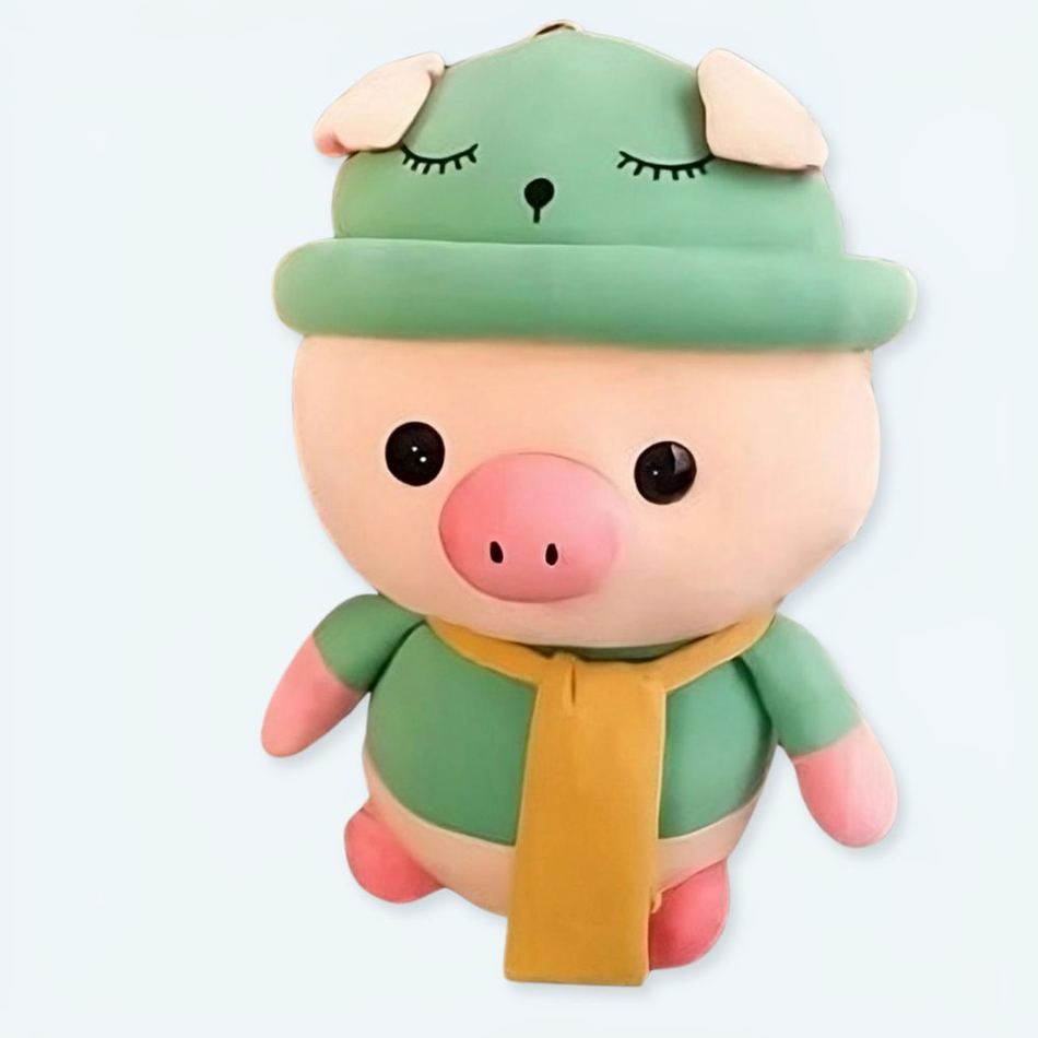 Peluche cochon doux tenue verte adorable enfant 25cm La compagnie de la peluche