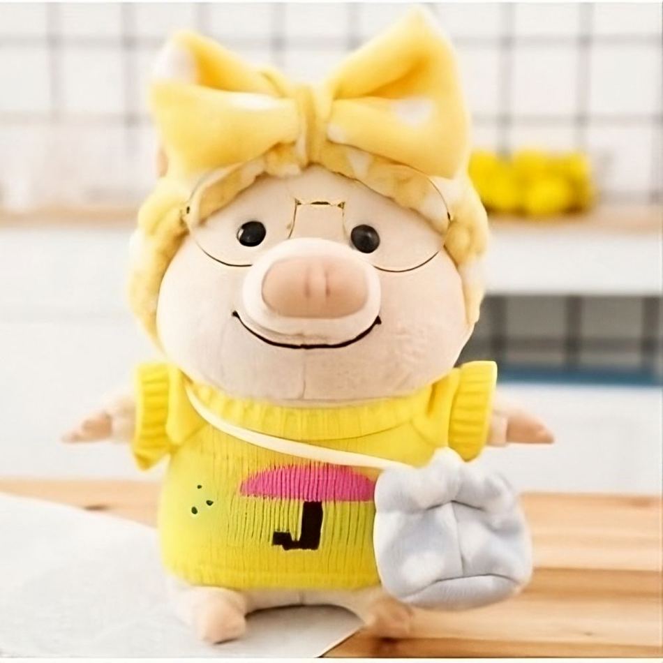 Peluche cochon mignon pull jaune doux et câlin La compagnie de la peluche