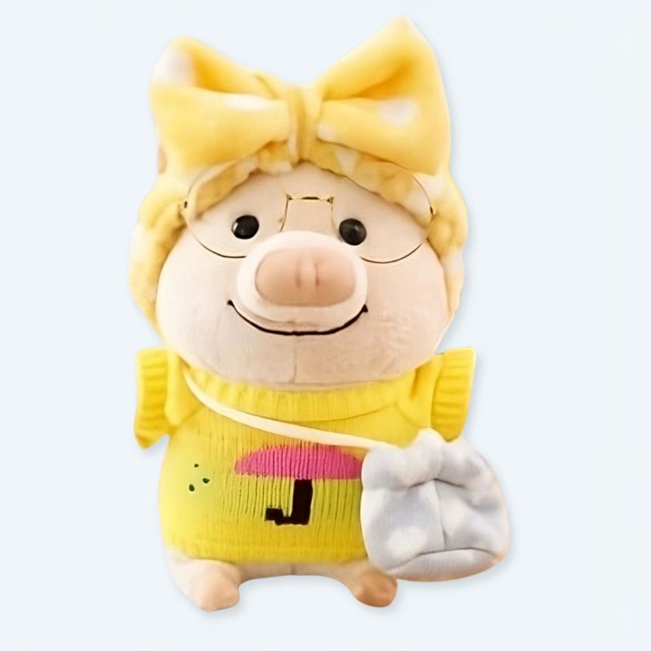 Peluche cochon mignon pull jaune doux et câlin La compagnie de la peluche