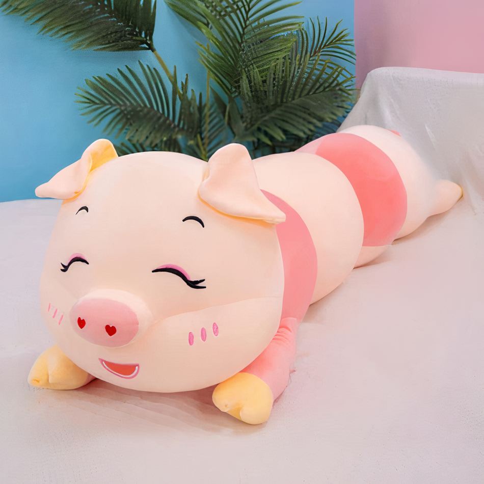 Peluche cochon oreiller doux détente confortable chambre 100cm / yeux-fermes La compagnie de la peluche