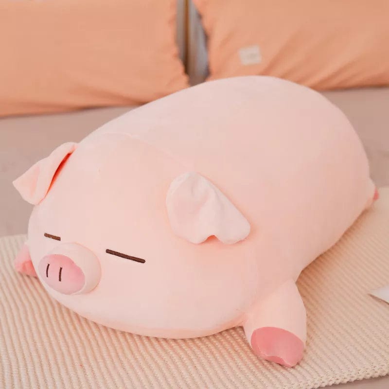 Peluche cochon rose allongé qui dort 75cm