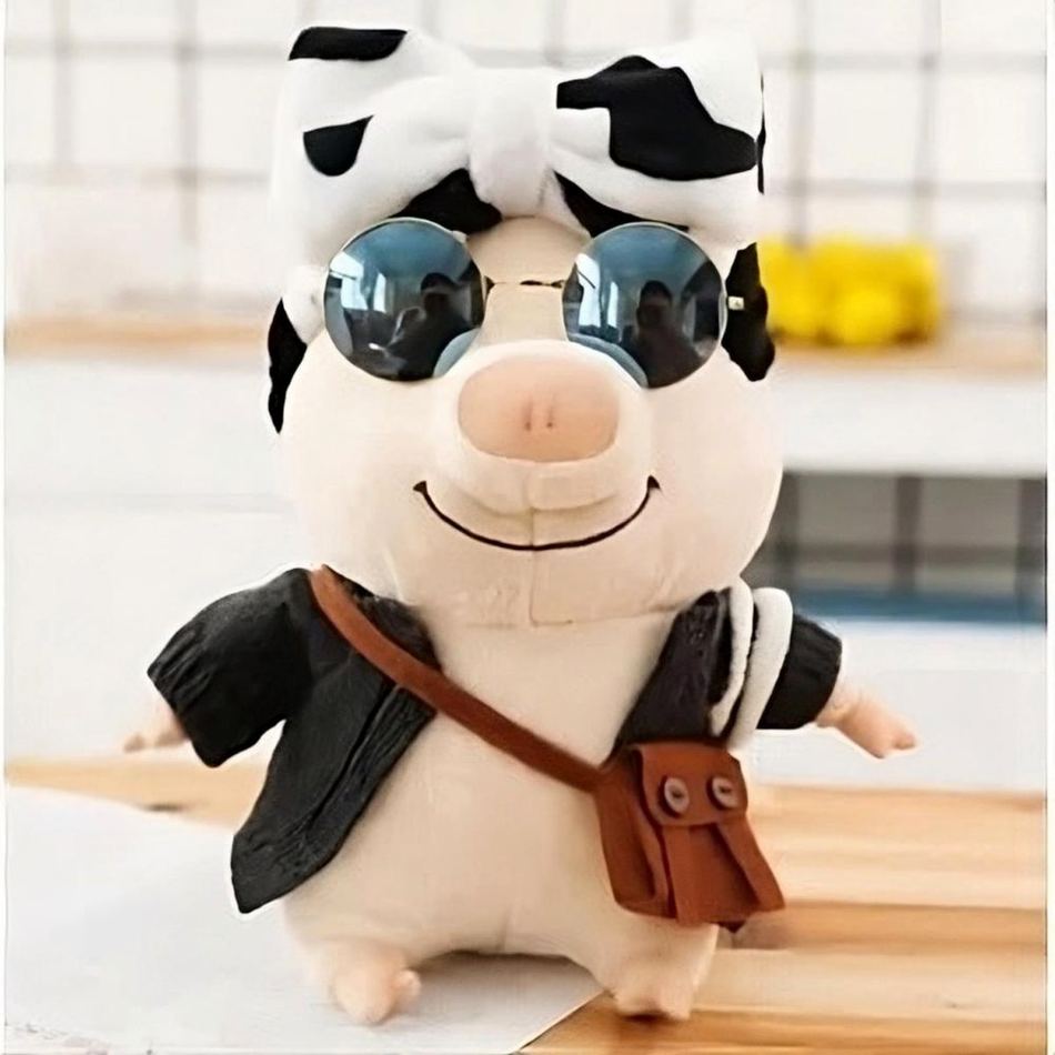 Peluche cochon rose noeud vache doux enfant câlin La compagnie de la peluche