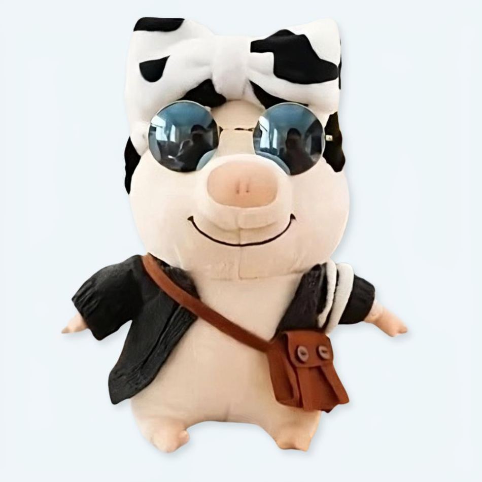 Peluche cochon rose noeud vache doux enfant câlin La compagnie de la peluche