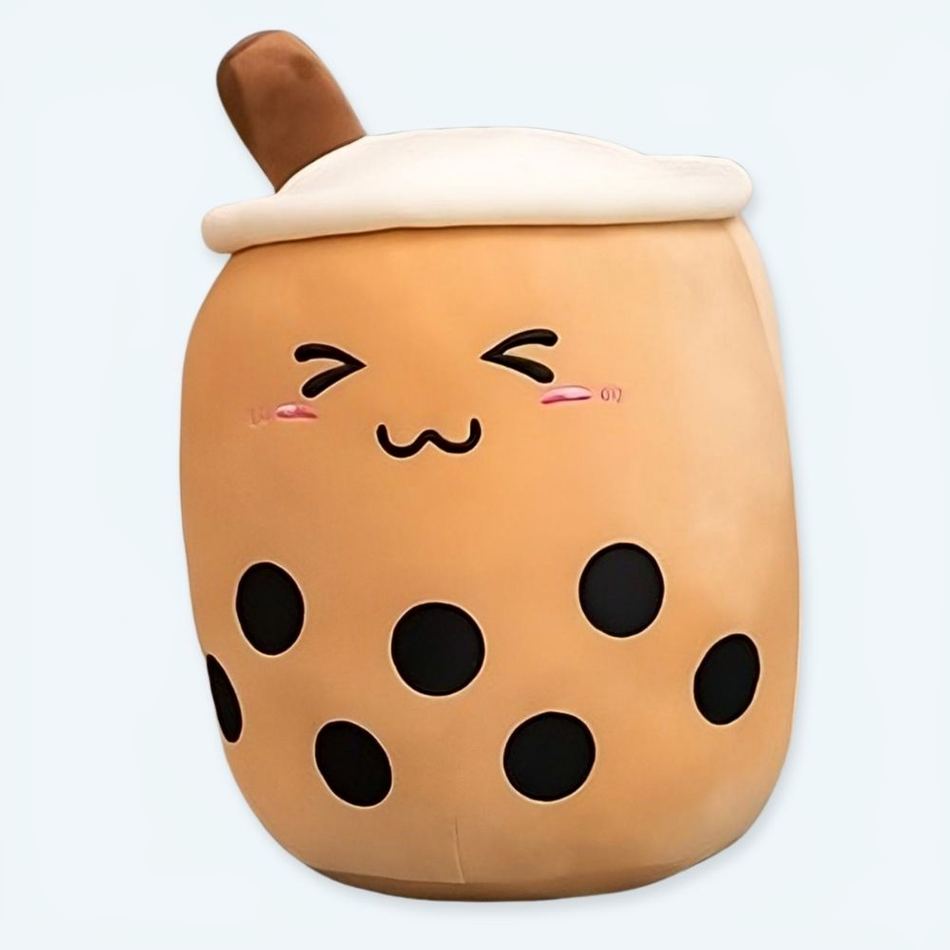 Peluche coussin Bubble tea marron doux cocooning 22-24cm La compagnie de la peluche