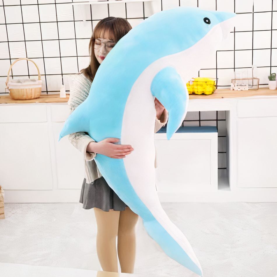 Peluche dauphin océan doux câlin enfant pelage bleu bleu / 100cm La compagnie de la peluche