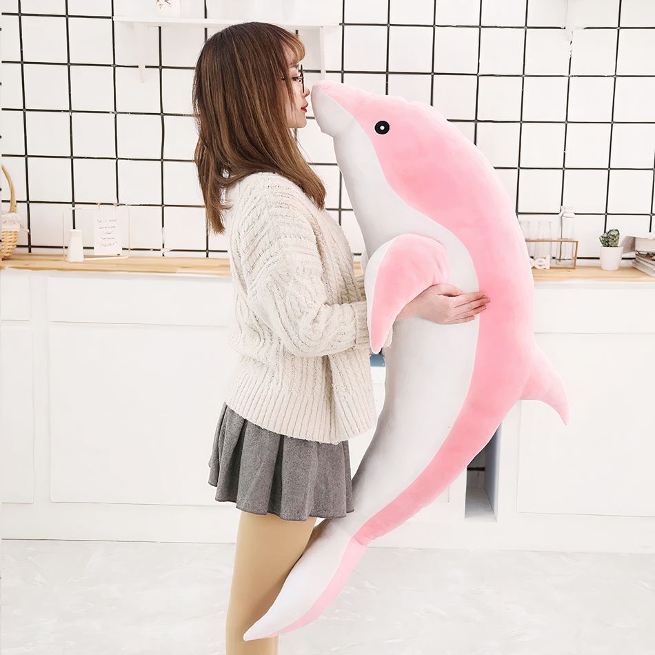 Peluche dauphin océan doux câlin enfant pelage bleu rose / 100cm La compagnie de la peluche