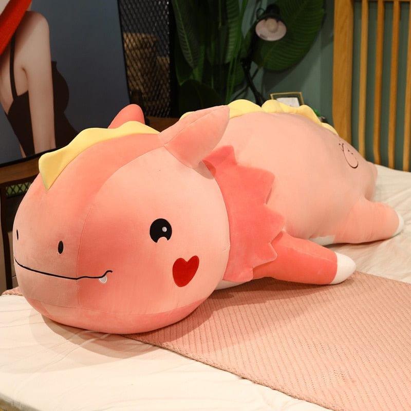Peluche dinosaure avec un cœur sur la joue 80cm / Rose