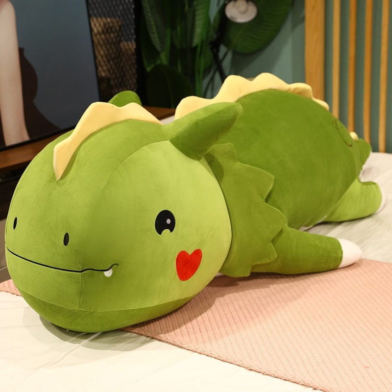 Peluche dinosaure avec un cœur sur la joue 80cm / Vert