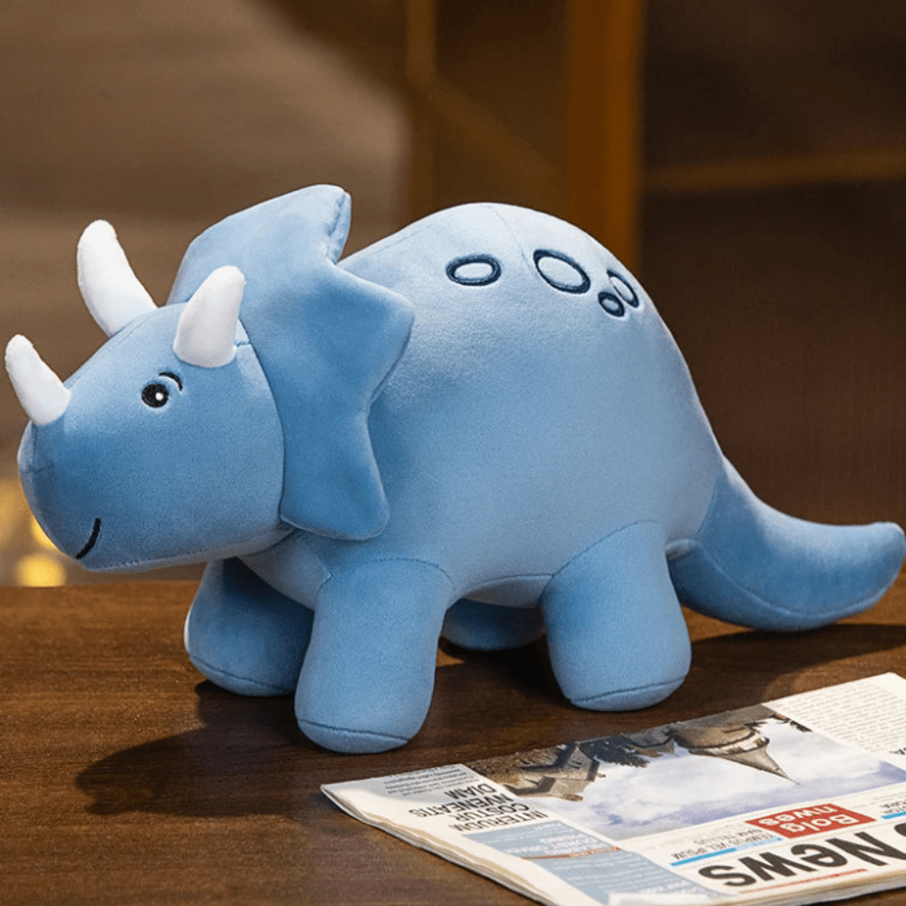 Peluche dinosaure bleu à trois cornes 48cm