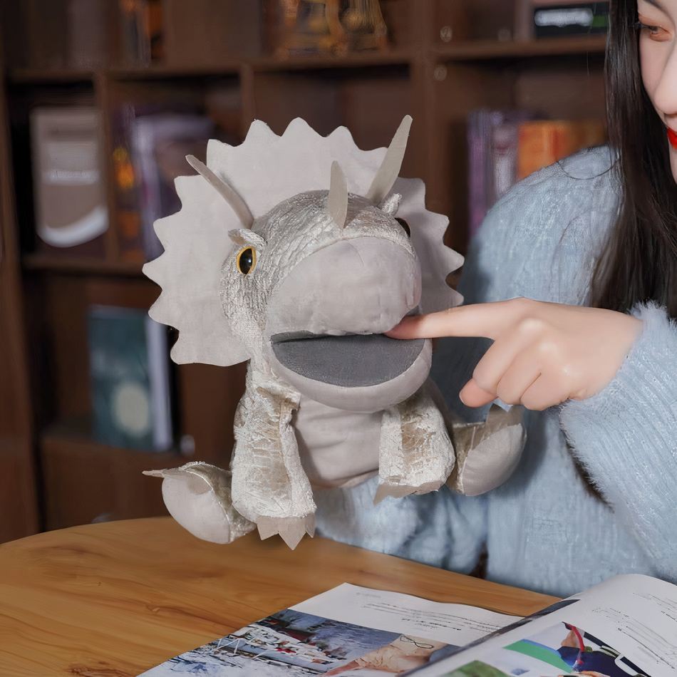 Peluche dinosaure marionnette douce enfant interactive La compagnie de la peluche