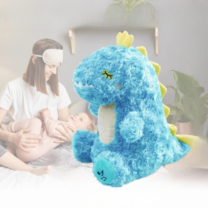Peluche dinosaure mignon berceuse douce respiration bleu La compagnie de la peluche