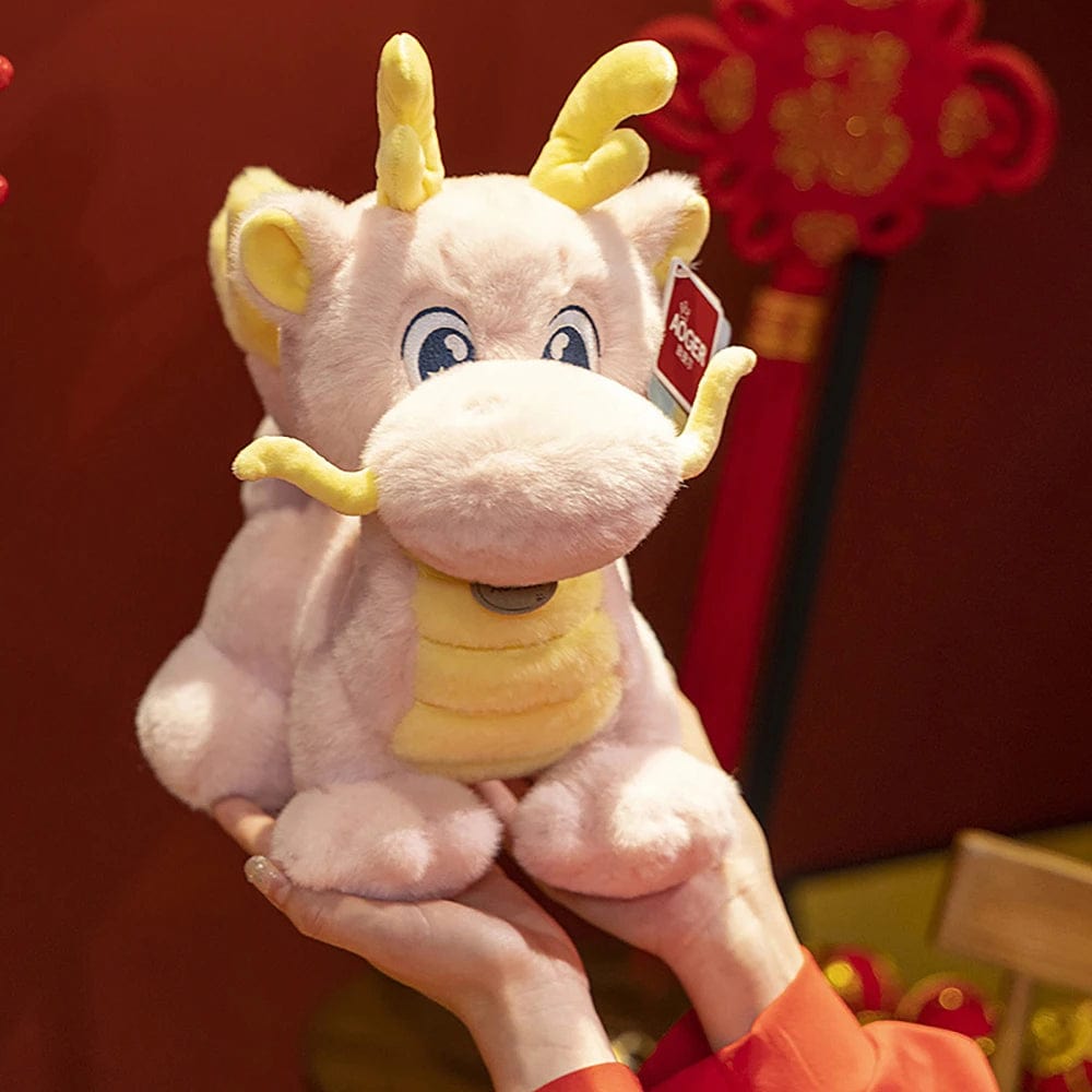 Peluche dragon chinois à cornes rose
