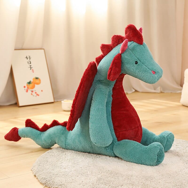 Peluche dragon doux assis 30cm / Vert