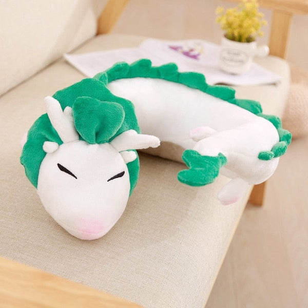 Peluche dragon long blanc et vert