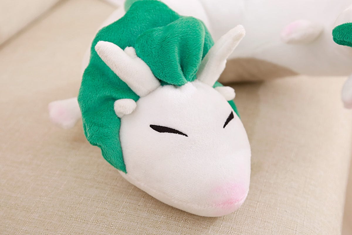 Peluche dragon long blanc et vert
