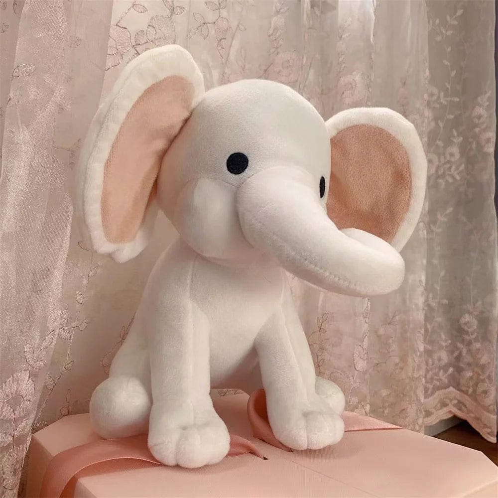 Peluche éléphant coloré avec sa trompe tordue Blanc