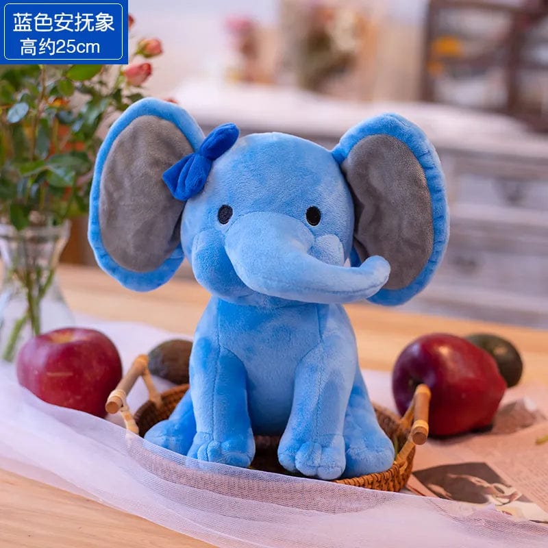 Peluche éléphant coloré avec sa trompe tordue Bleu