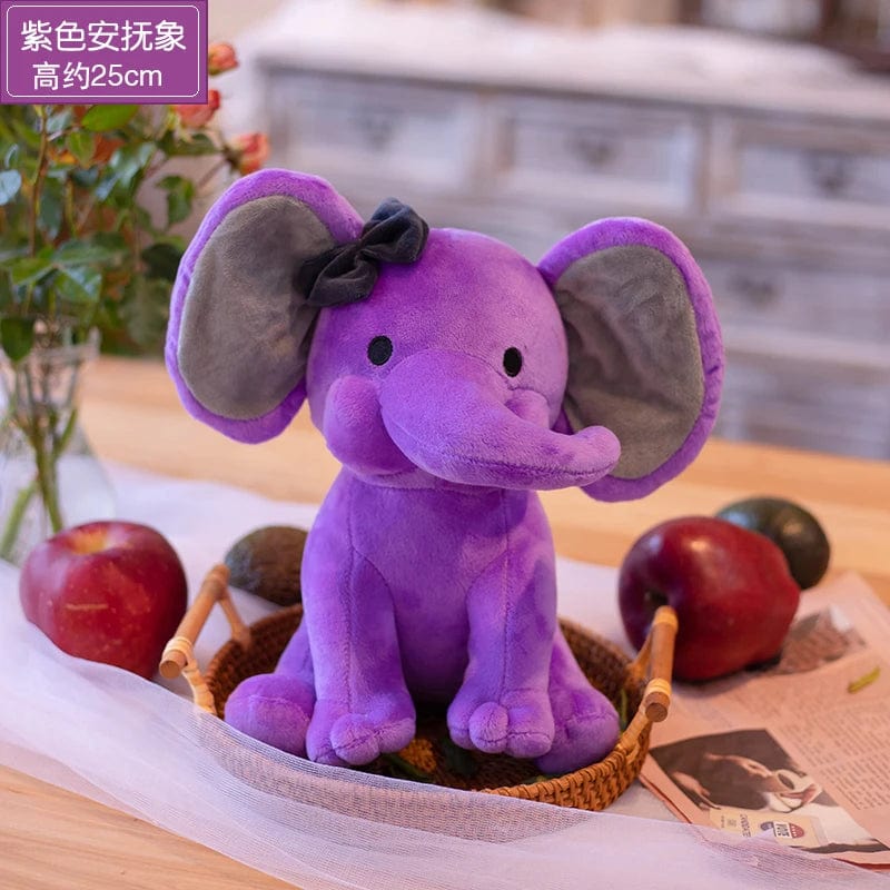Peluche éléphant coloré avec sa trompe tordue Violet