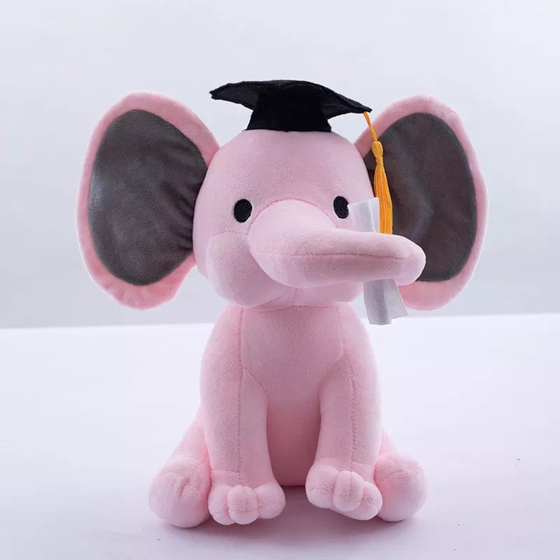 Peluche Éléphant diplômé avec sa Trompe Tordue Rose