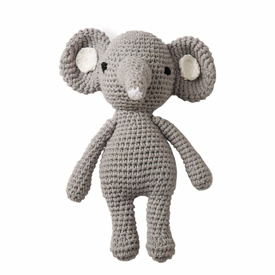Peluche éléphant hochet tricot doux enfant jeux La compagnie de la peluche