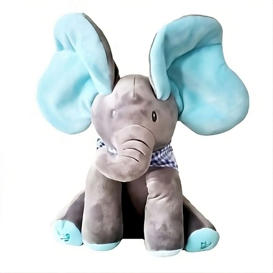 Peluche éléphant interactive douce éveil enfant bleu-gris La compagnie de la peluche