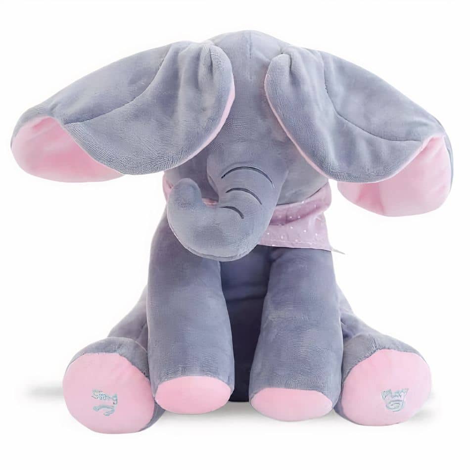 Peluche éléphant interactive douce éveil enfant rose-gris La compagnie de la peluche