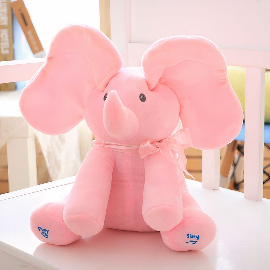 Peluche éléphant interactive douce éveil enfant rose La compagnie de la peluche