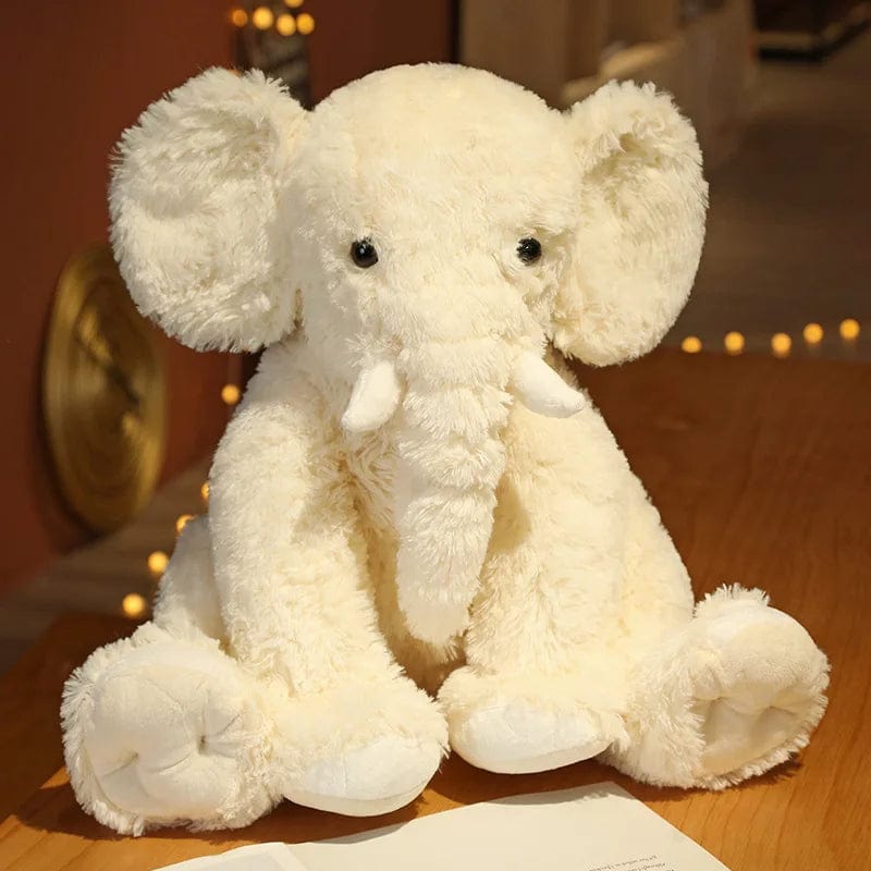 Peluche éléphant poilu aux petites défenses Blanc