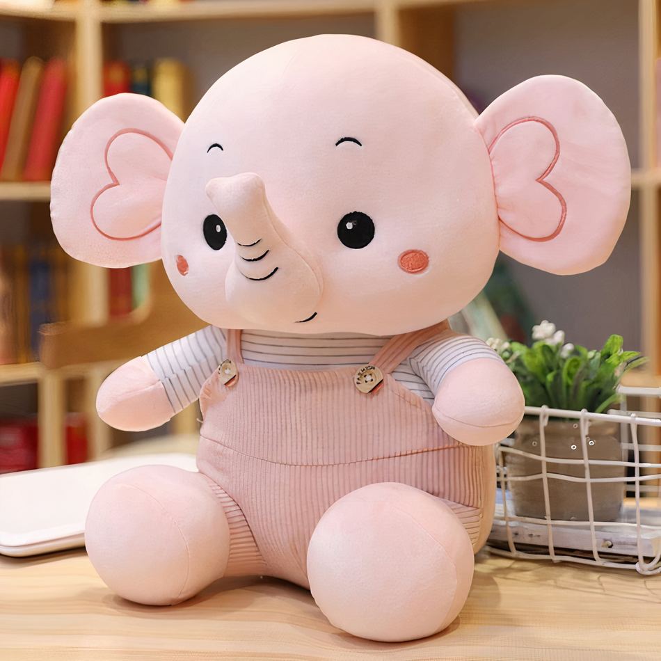 Peluche éléphant salopette colorée douce enfant cadeau 23cm / rose La compagnie de la peluche