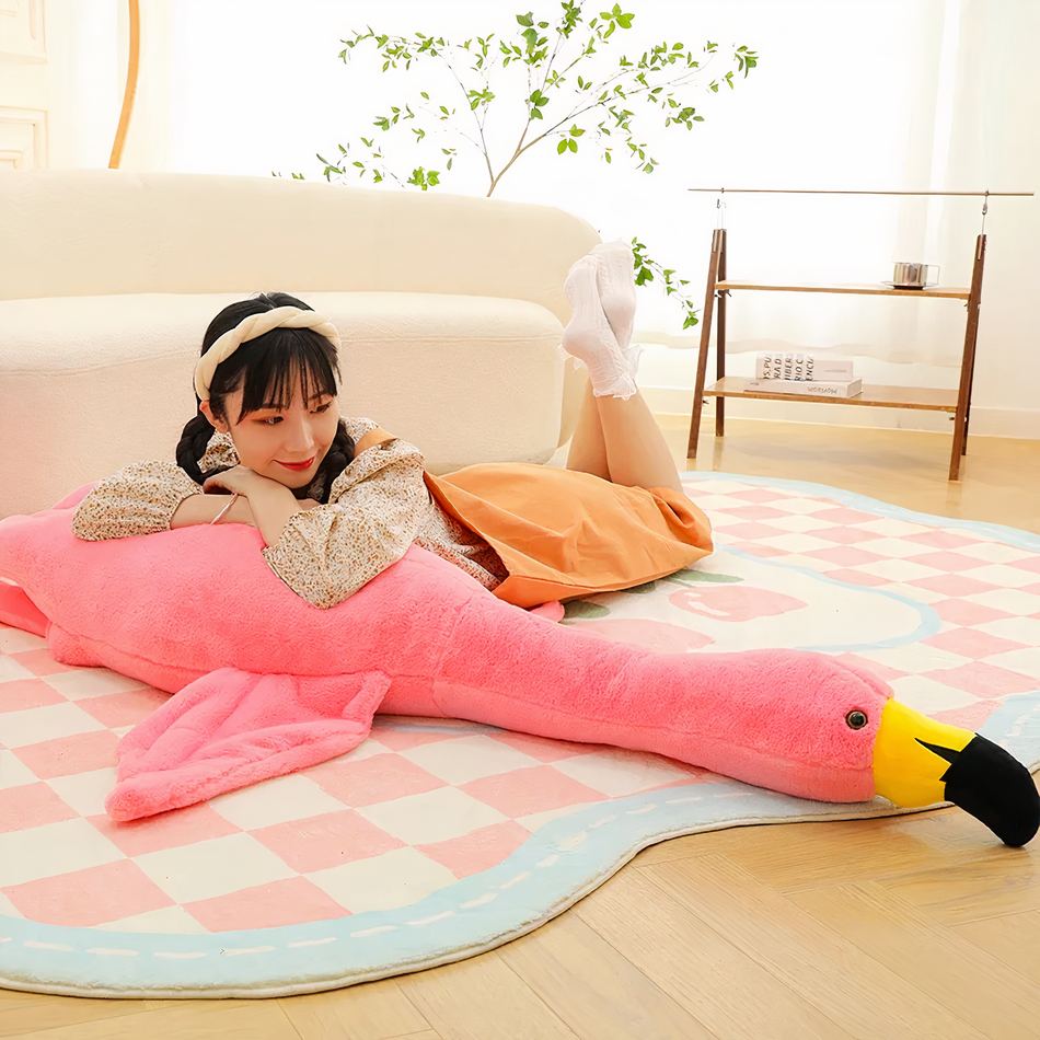 Peluche flamant rose blanc géant doux déco chambre 190cm / rose La compagnie de la peluche