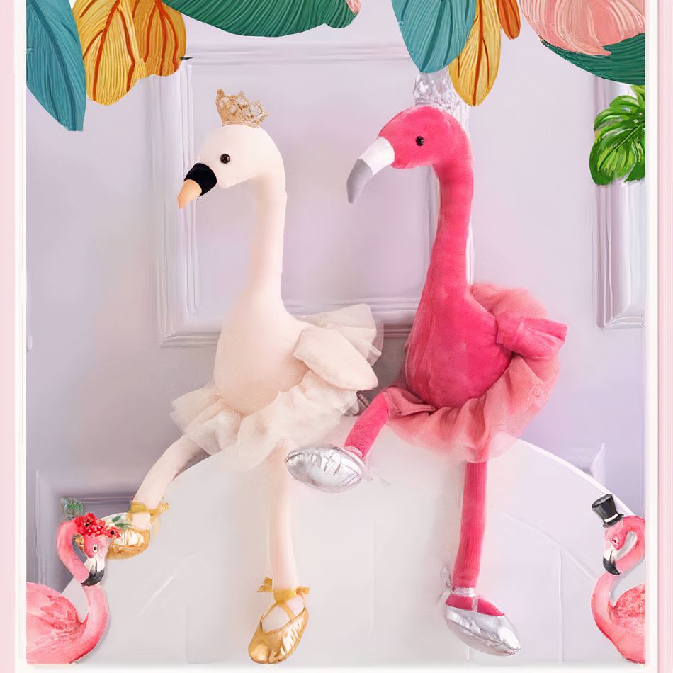 Peluche flamant rose blanche douce élégante déco chambre La compagnie de la peluche