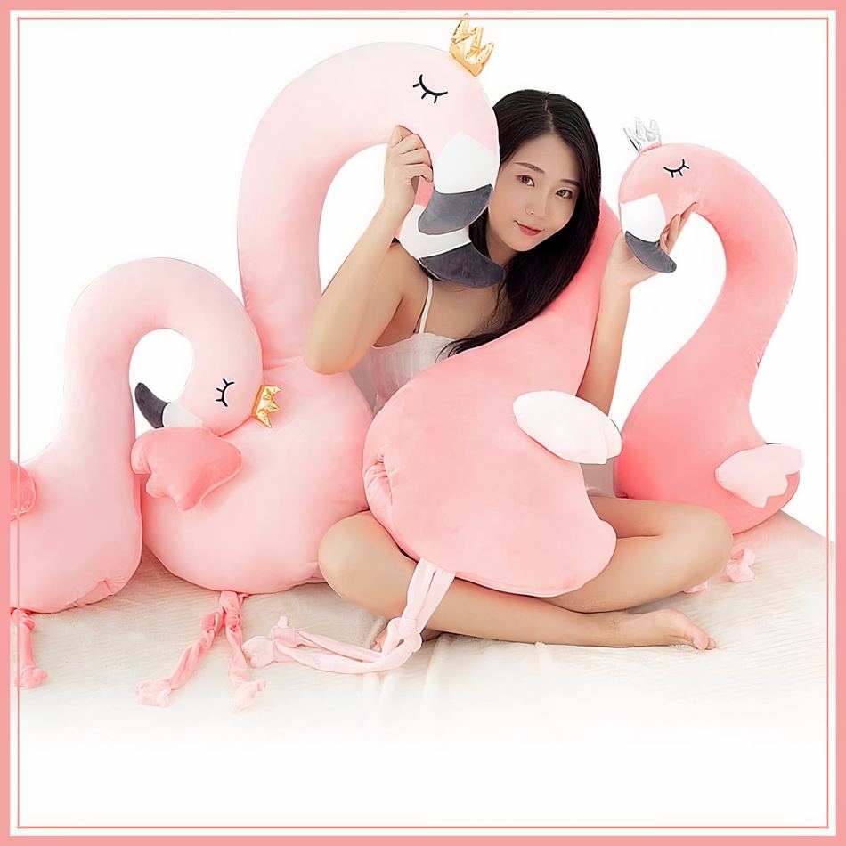 Peluche flamant rose clair doux oreiller câlin déco La compagnie de la peluche