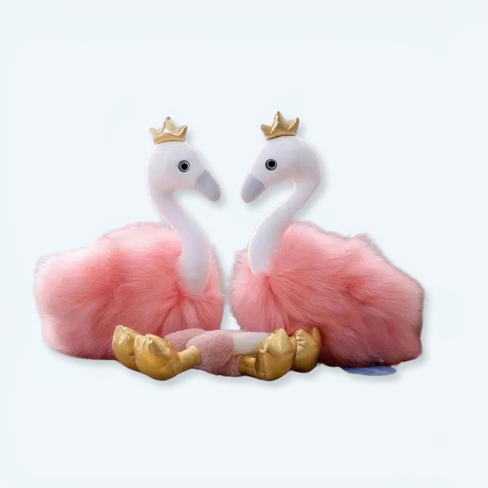 Peluche flamant rose doux à longs poils exotique 20cm La compagnie de la peluche