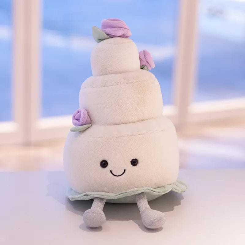 Peluche gâteau blanc avec des roses Saint-Valentin Violet