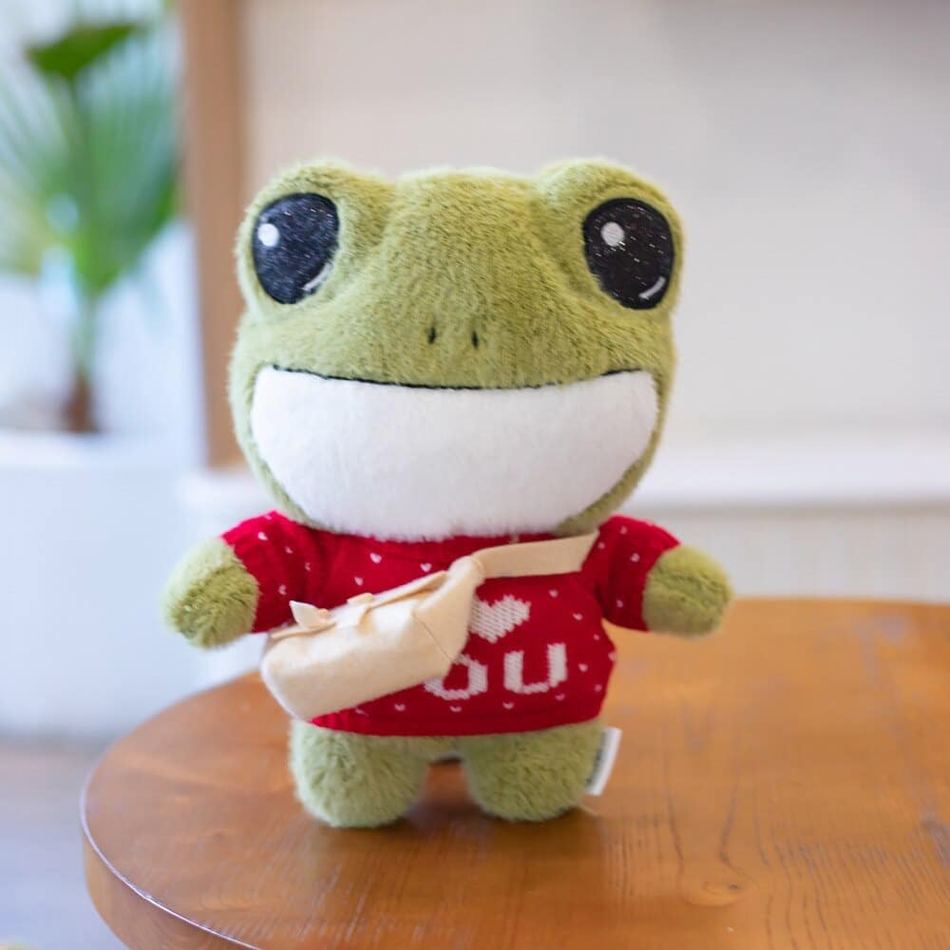Peluche grenouille verte douce avec pull hiver câlin rouge La compagnie de la peluche
