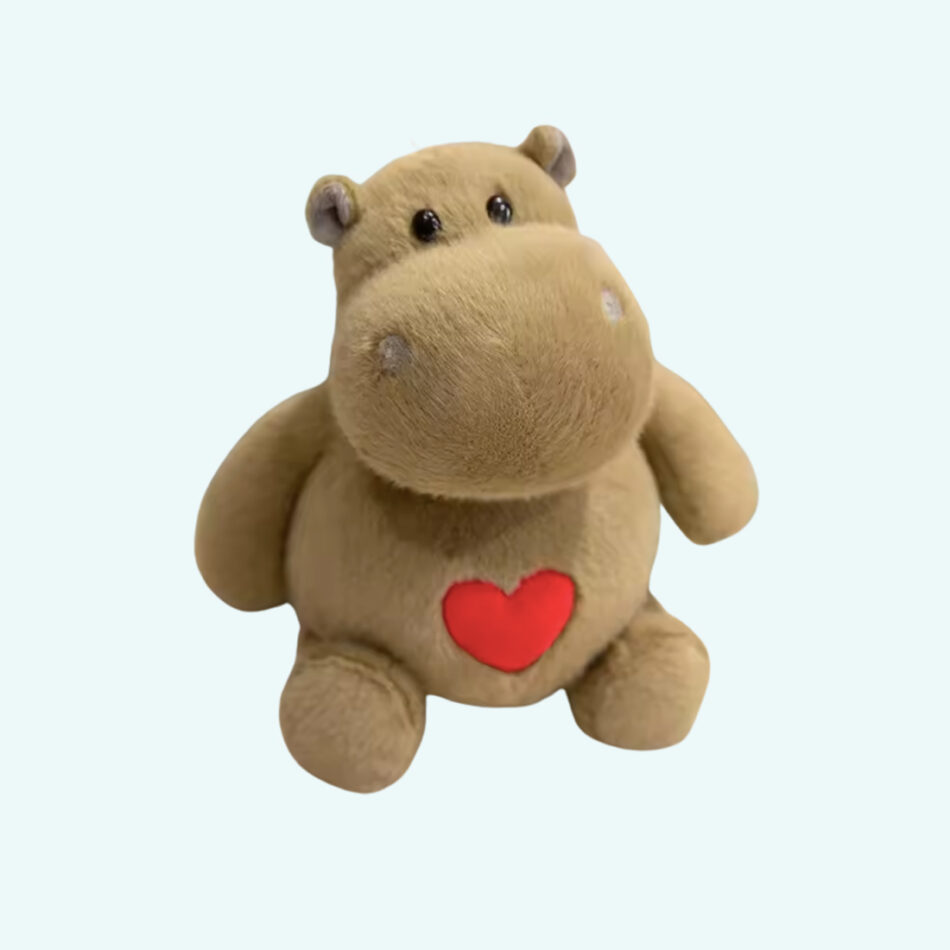 Peluche hippopotame tendre cœur doux enfant câlin 25-cm / beige La compagnie de la peluche