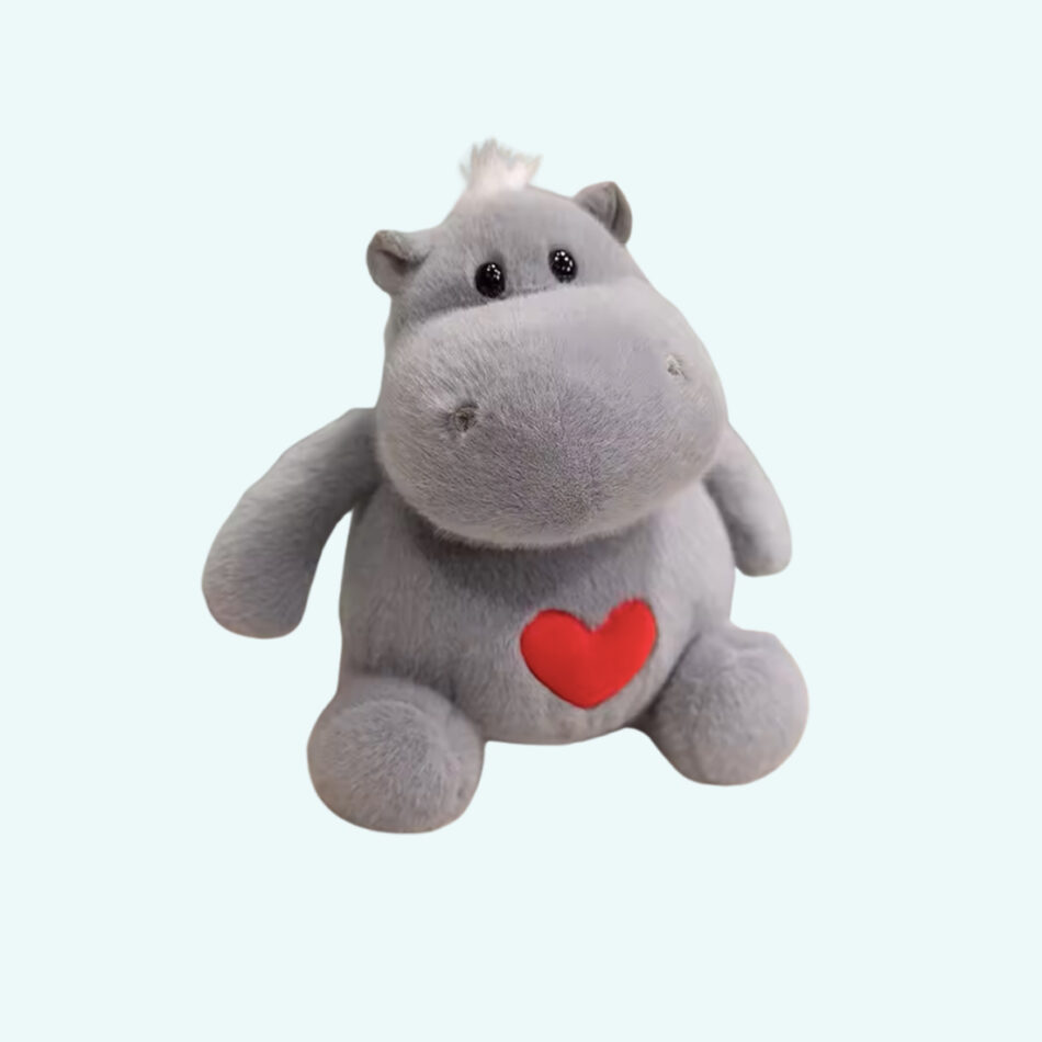 Peluche hippopotame tendre cœur doux enfant câlin 25-cm / gris La compagnie de la peluche