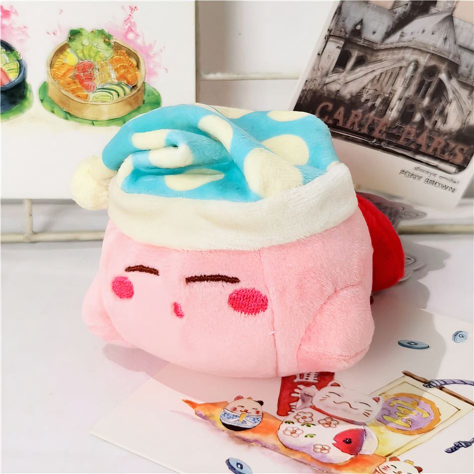 Peluche Kirby douce bonnet nuit bleu enfant câlin La compagnie de la peluche
