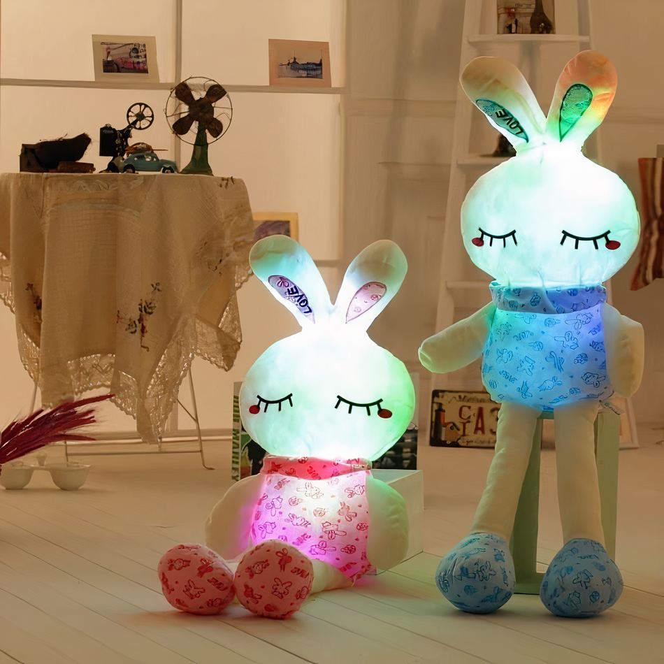 Peluche lapin bleu lumineux doux nuit enfant chambre La compagnie de la peluche