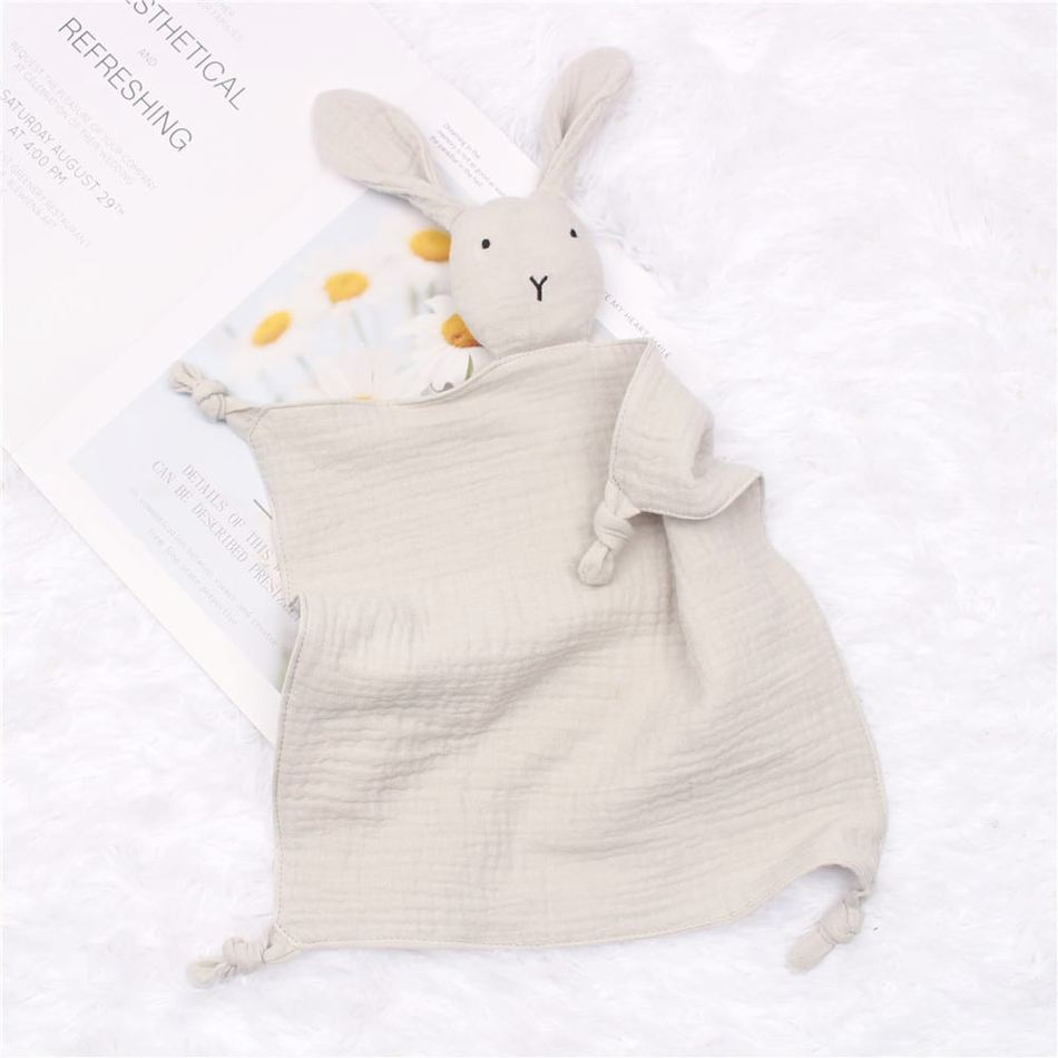 Peluche lapin câlin coton mousseline doux enfant gris La compagnie de la peluche