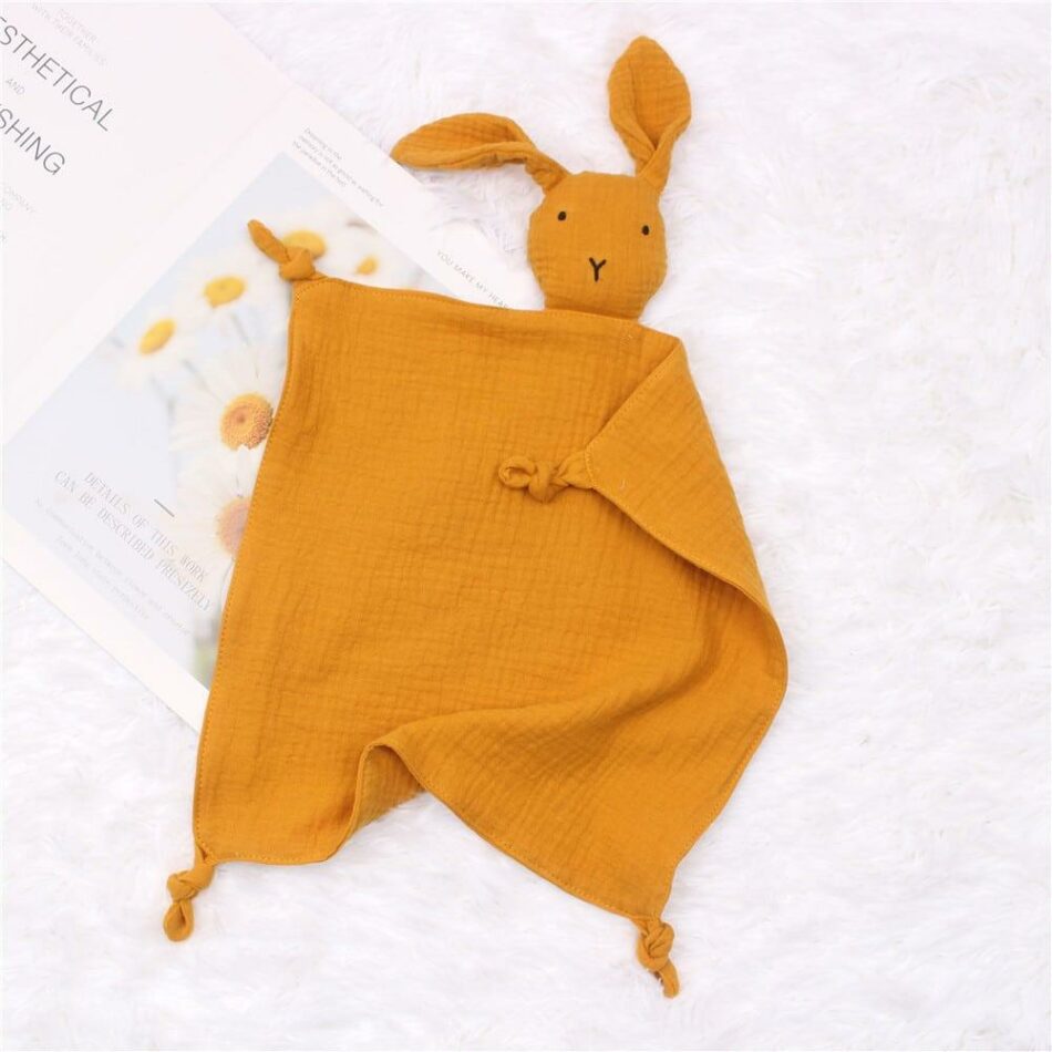 Peluche lapin câlin coton mousseline doux enfant orange La compagnie de la peluche