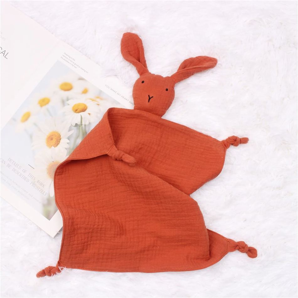 Peluche lapin câlin coton mousseline doux enfant rouge La compagnie de la peluche
