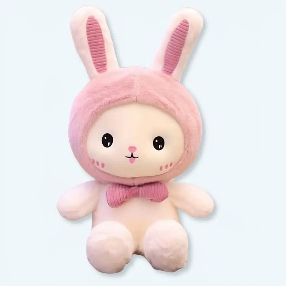 Peluche lapin doux bonnet rose enfant câlin hiver 25cm La compagnie de la peluche