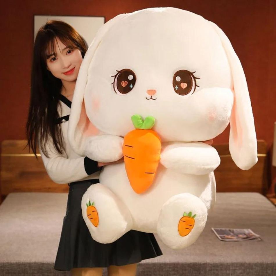 Peluche lapin doux câlin enfant carotte amusante 80cm La compagnie de la peluche