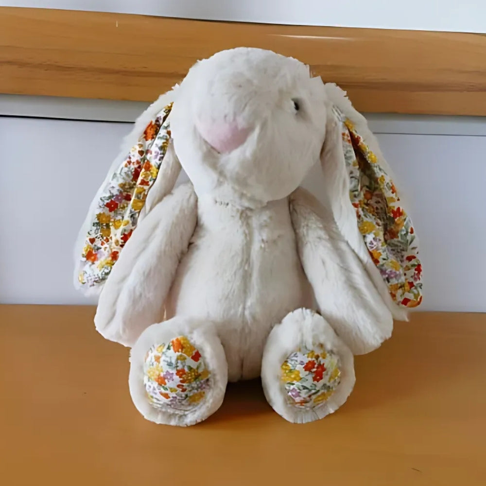 Peluche lapin doux oreilles fleuries printemps enfant La compagnie de la peluche