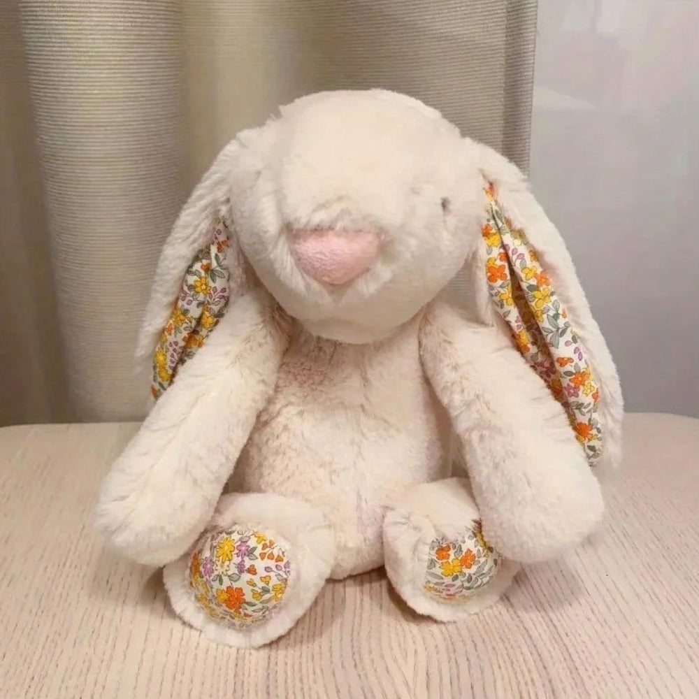 Peluche lapin doux oreilles fleuries printemps enfant La compagnie de la peluche