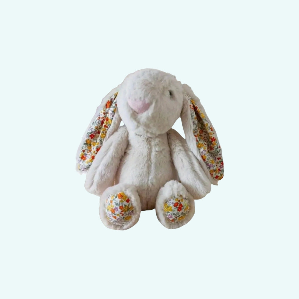 Peluche lapin doux oreilles fleuries printemps enfant La compagnie de la peluche