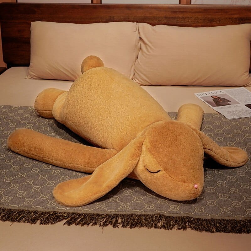 Peluche lapin endormi 90cm / jaune